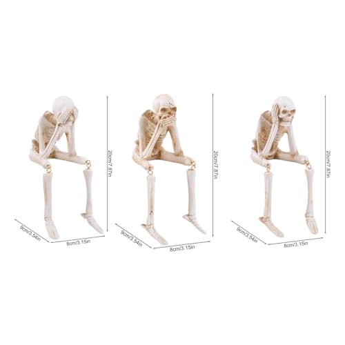 Squelette décoratif d'Halloween articulé Alide lot de 3 figurines ne pas regarder écouter dire - 8