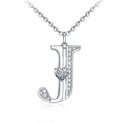 Sianilvera Jewelry Sterling Silver Initial Letter Alphabet Love Heart Cubic Zirconia Pendant Necklace J #TOP2