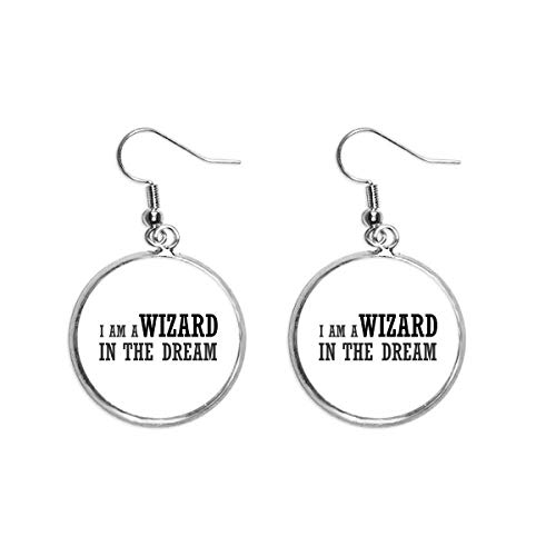Pendientes colgantes de plata con texto en inglés 'I Am A Wizard In The Dream' para mujer