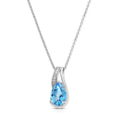 Jewelili Sterling Silver 9X6 Mm And 6X4 Mm Pear Swiss Blue Topaz With Natural White Round Diamond Accent Drop Shape Pendant Necklace, 18" Rolo Chain And Stud Earrings Jewelry Set #TOP1