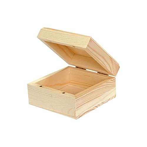 6 Pack Unfinished Wood Box Crafts Wooden Square Box with Magnetic Hinged Lid (3.5 x 3.5 x 1.9 In)