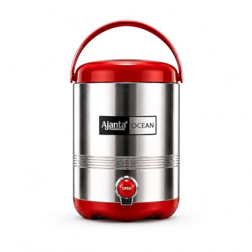 Image of Ajanta Ocean12 Stainless Steel Water Cooler, Water Dispenser Hot & Cold, Thermosteel, PU Insulated, Portable, Travel Friendly, Water Jug for Offices, Shops, Picnics (Red, 9.5 litres)