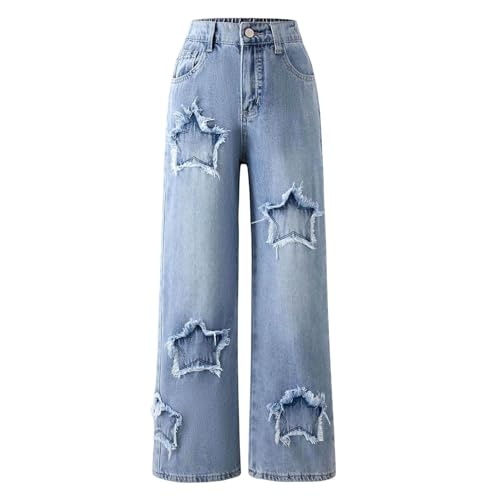 Bow Jeans for Girls Cute Baggy Jeans Wide Leg Denim Pants High Waisted Kids Y2k Streetwear Trousers with Pockets 6-14Y