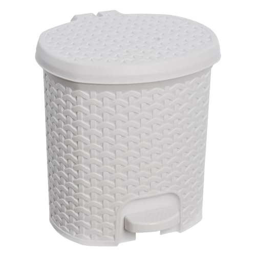 Image of keeeper Multipurpose Rubbish Bin with Lid, Rattan Design, Capacity 5.5 L, Size 22.5 x 24 x 26 cm, Nordic White