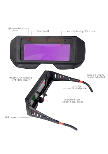 Image of Auto Darkening Welding Goggles | Solar Powered Welding Glasses with Adjustable Strap, Auto Darkening LCD Screen & Eye Protection for Arc, MIG, TIG, and Stick Welding