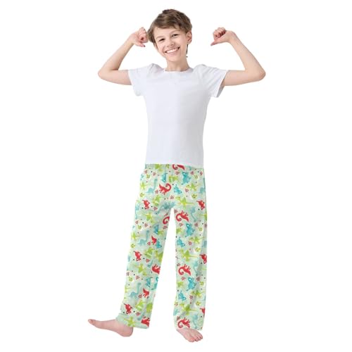 ZZXXB Dinosaur with Flowers Boys Long Pants Soft Trousers Elastic Waist Kids Lounge Bottoms with Pockets S-XL2