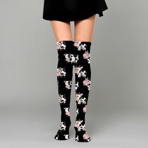 Image of Womens Cute Cartoon Cow Thigh High Socks Over The Knee High Stocking Boot Leg Warmer Long Socks For Daily Wear Cosplay