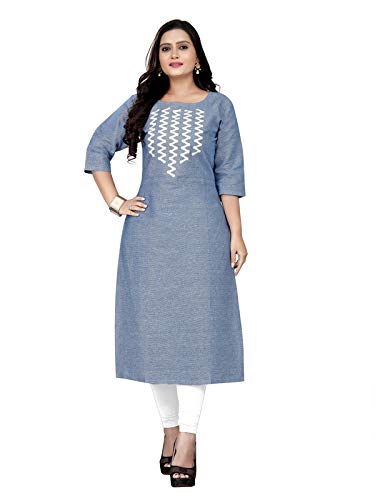 Womens Casual Embroidered Cotton Plus Size Kurti