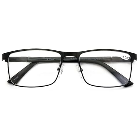 V.W.E. Men Premium Optical Frame Wide Large Head Reading Glasses Rectangular Metal - Clear Lens Reader DRM02 (Black, 1.50, x) Cover