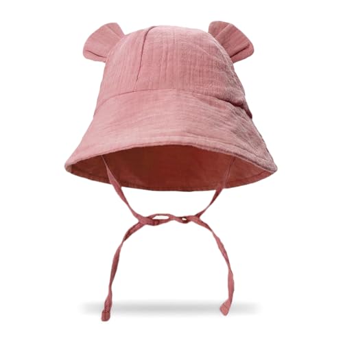 Image of SNOWIE SOFT Cap for Baby Girl 0-12 Months, Sun Hats for Baby Toddler Girls, Windproof Summer Hat with Chin Strap Bucket Hat Soft Newborn Baby Hats for Girls
