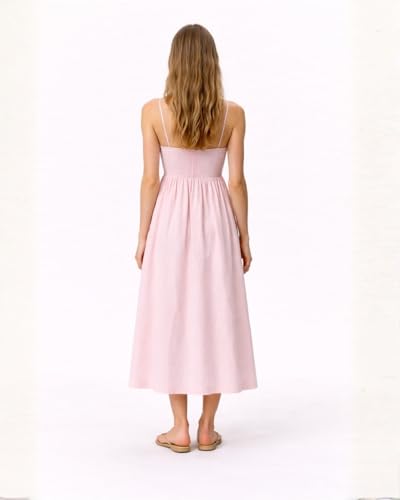 Image of Petal Glow Midi Dress, V-Neck Spaghetti Strap Sundress with Smocked Back, Flowy A-Line Fit, for Women