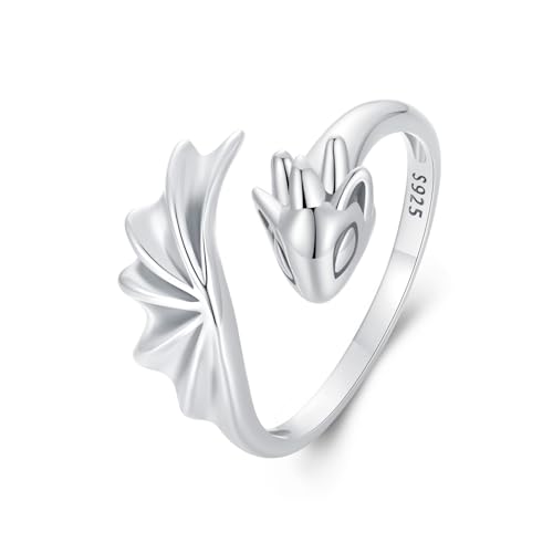 MUNDELL Dainty Dragonfly Open Rings 925 Sterling Silver Animal Adjustable Wrap Finger Rings for Women Stacking Rings Statement Rings Fine Jewelry