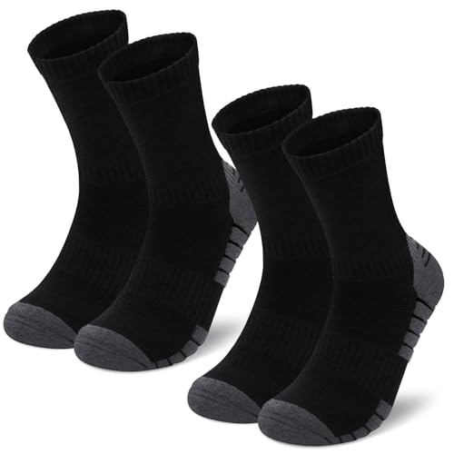 Merino Wool Mens Socks Hiking, Crew Socks for Men Cushioned Arch Support Running Athletic 9-14