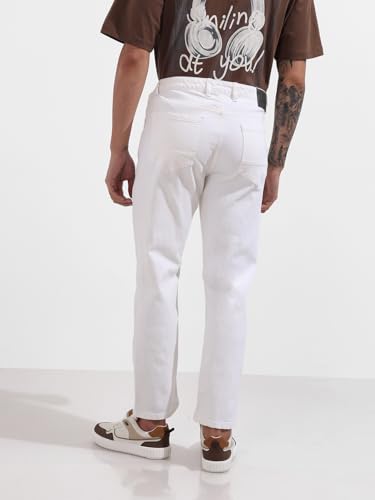 Image of The Indian Garage Co Men Slim Fit Mid-Rise Jeans (White 34)