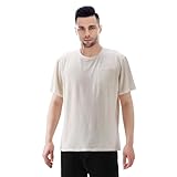 ChicMoments Men's Round Neck Short-Sleeved T-Shirt, Beige Hemp & Cotton Summer T Shirt for Men (Beige, XL)