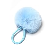 SUSULU Furry Hair Elastic Bands Faux Rabbit Fur Pompom Hair Ties Scrunchies for Women, Rubber Band with 5cm Ball Ponytail Holder Accessories Pack of 12pcs (Light Blue) -  furling