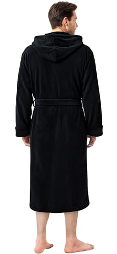 NY Threads mens Ny Threads Hooded Bathrobe Fleece Hooded Bathrobe