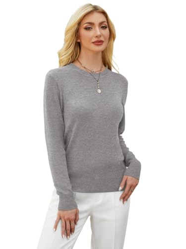 Image of GKBK Women's Wool Blend Sweaters 2026 Fall Fashion Lightweight Business Casual Outfits Long Sleeve Crew Neck Pullover Tops