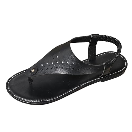 Generiska sommarskor dam eleganta, enfärgade lätta platta, tåseparationer, platta sandaler damer bekväma, stängda, lediga sandaler tennis stativskor barfotaskor, svart, 36 EU