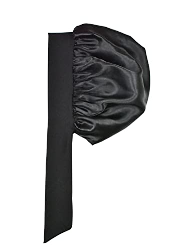 Silk Satin Bonnets For Women Curly Hair Cover Sleep Cap Satin Night Caps For Sleeping Girls Large Silk Bonnet With Tie Band Black #TOP7