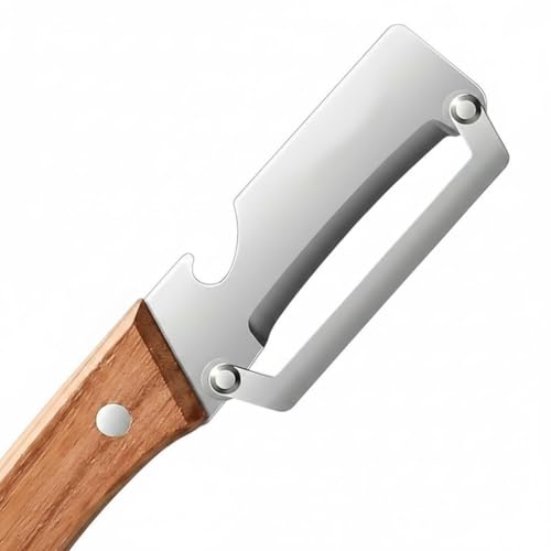 Image of 2 in 1 Vegetable Peeler Stainless Steel with Wooden Handle - Sharp Fruit and Potato Peeler with Built-in Bottle Opener, Multipurpose Kitchen Cutter Tool for Daily Cooking Use