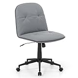 COSTWAY Home Office Office Chair, PU Leather Desk Chair with Rocking Function and Smooth Rolling Wheels, Height Adjustable Modern Swivel Computer Task Vanity Chairs (Grey, no Armrest)