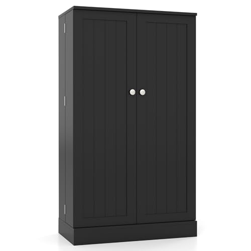 COSTWAY Alacena de Cocina con 2 Puertas, Aparador Cocina con 17 Compartimentos Interior y 6 Estantes Ajustables de 3 Niveles, Muebles de Salon de Madera con Diseño Antivuelco, 59x30,5x103 cm (Negro)