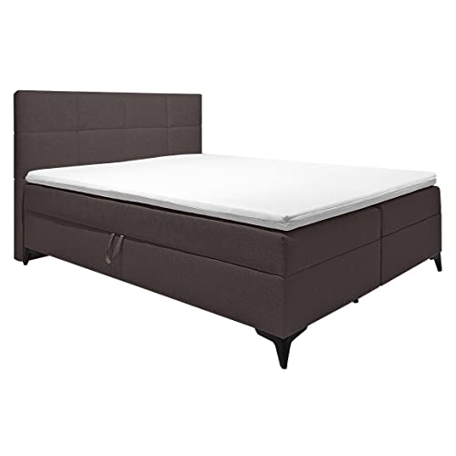 Meubletmoi - Paquete de cama boxspring (160 x 200 cm, tejido jaspeado marrón, con baúl + cabecero + colchón + cojines - Aisha