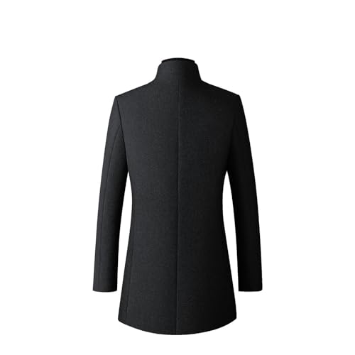 Lu's Chic Men's Slim Fit Wool Jackets & Coats Quilted Single Breasted Top Coat Business Casual Band Collar Trench Coats2