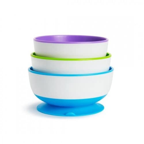 Munchkin Stay Put Baby Suction Bowl Set| Baby Bowls for Weaning| Baby Feeding Suction Dish Pack| for Babies & Toddlers 6 Months+|BPA Free Weaning Set for Babies| Microwave/Dishwasher Safe | 3 Pack