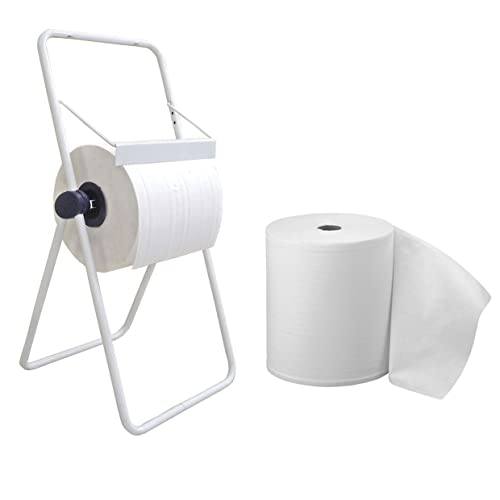 tecnokit dispenser porta bobina carta industriale da pavimento in acciaio verniciato, con minuteria montaggio inclusa, supporto rotolo asciugatutto per officina cucina magazzino laboratorio 48x94h cm