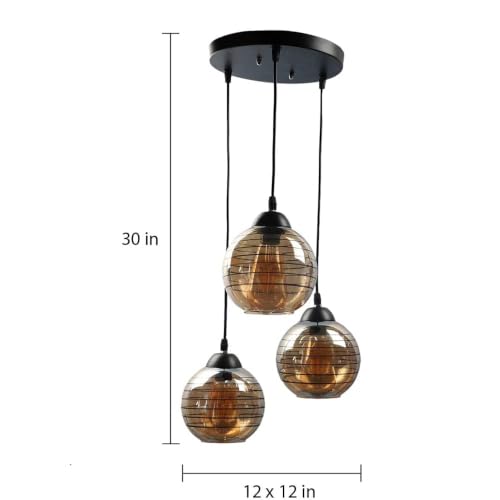 Image of Premium Luster Glass 3-Light Cluster Hanging Ceiling Lamp | Modern Textured Globe Chandelier Pendant Light for (Bulb not Included) Cluster Set