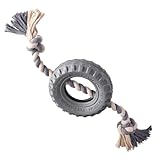 Pet Passion Natural Rubber Tire and Organic Cotton Rope Pull and Chew Dog Toy for All Pet Breeds, Gray, Medium
