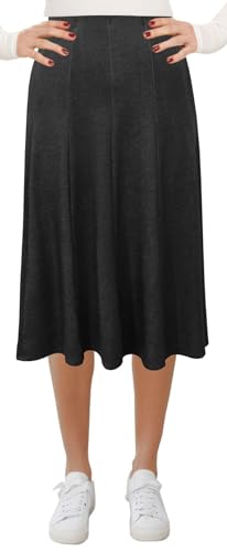 BABY O Women's 12 Panel Skirt Below The Knee Length Lightweight Faux Denim Stretch Knit - Made in USA