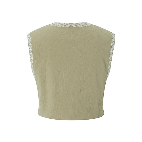 Image of Women Vintage Floral Embroidered Vest Y2K Sleeveless Open Front Cardigan Boho Linen Cropped Waistcoat