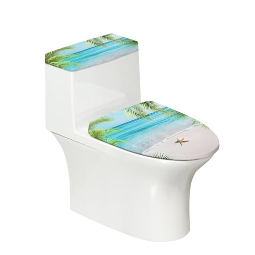 Funda para Tapa de Inodoro Set Hojas Verde Azul Fundas para Tanque de Inodoro Lavables Poliéster con Parte Inferior Elástica Cubierta Antipolvo Decoracion Baño (2 piezas)
