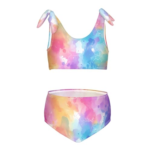KLL Rainbow Gradient Girls' 2 Piece Bikini Sets Quick-Dry Swimsuit Swimming Suits Cute Shoulder Strap
