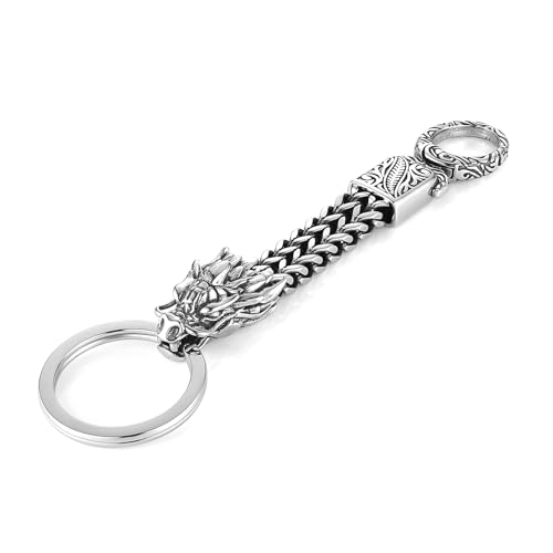 HZMAN Stainless Steel Car Keychain Gothic Punk Heavy Duty Car Key Holder Cool Dragon Keychain Men's Keychain for Car Motorcycle Key, 5.0in