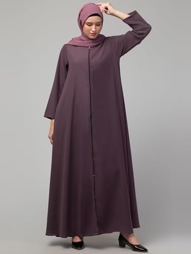 Image of Mallika Women Modest Wear Nida Matt Front Open Zipper Abaya Burkha for Everyday use (NHF1099 /148 Dusty Purple, 4XL)