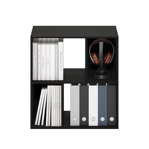 Image of Furinno DALY Book Shelf, 4-Cube Bookshelf, Cube Storage Organizer Bookcase with Irregular Compartments, 11.7 x 23.6 x 24.7, for Living Room, Bedroom, Home Office, Espresso