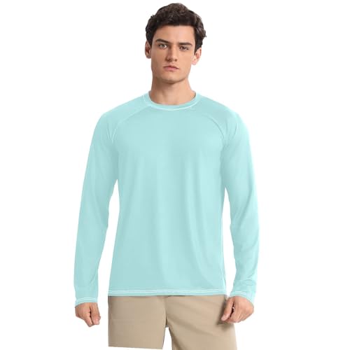 Pale Turquoise Blue Men's Rash Guard Shirts Elastic Long Sleeve UV Protective Clothing Outdoors