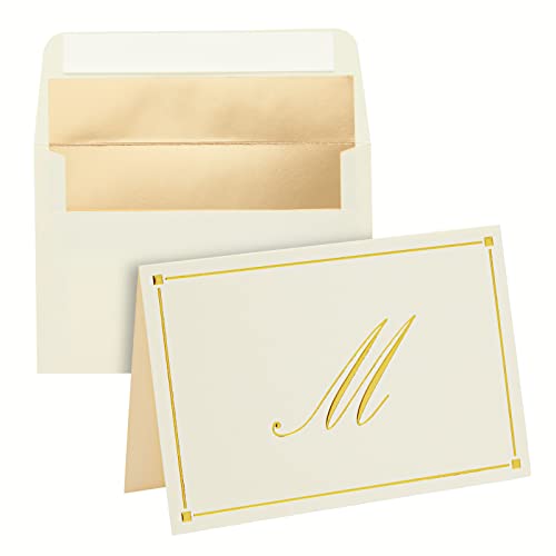 Gold Foil Letter M Personalized Blank Note Cards with Envelopes 4...