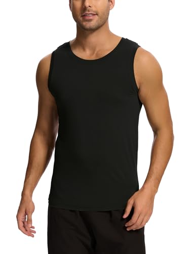GYS Bamboo Viscose Tank Tops Men Casual Sleeveless Soft and Comfy Men's Pajama Tops, Black, Large