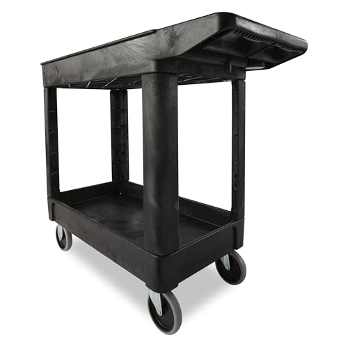 Rubbermaid Commercial Heavy-Duty 2 Shelf Utility Cart, Lipped Shelves, Medium, Beige, 500 Pound Capacity (FG450089BLA)