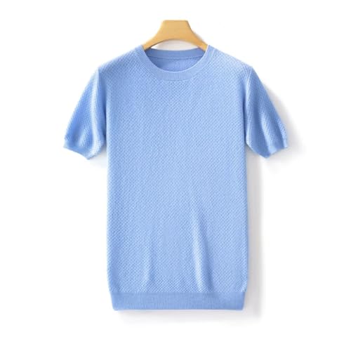 Mens Short Sleeve Pullover Sweater Round Collar Grid Loose Casual Knitted Pullover3