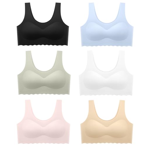 Demifill Teen Girls Seamless Sports Bra Tagless No Show Training Bra for Teens Pack of 6 Multipack