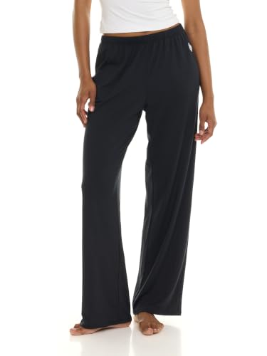 U.S. POLO ASSN. Womens Lounge Pants Wide Leg with Pockets Soft Pajama Pants for Women (Black Large)