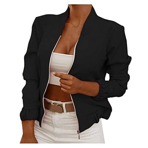 Chaqueta ligera de verano para mujer, chaqueta de manga larga, ligera, para tiempo libre, bomber, chaqueta corta, cómoda, elegante, para exteriores