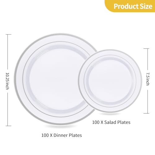 Image of Goodluck 200PCS Silver Plastic Plates,Heavy Duty Disposable Silver Plates