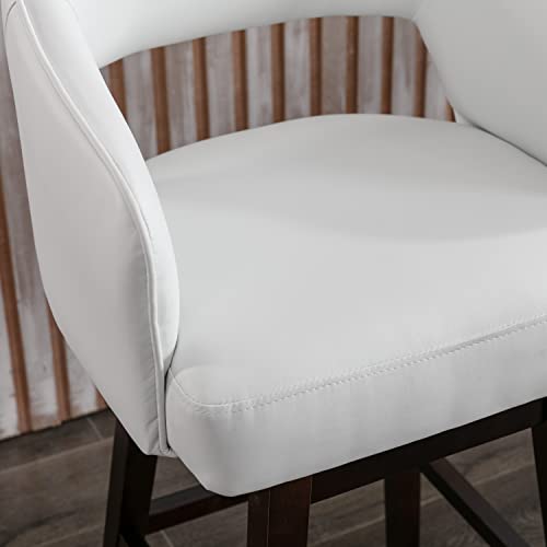 Chairus Modern Counter Stools Set Of 6 Pu Leather Kitchen Stools With Open Back 28" Comfy Upholstered Bar Stool Chairs With Solid Wood Legs For Dining Room/Home Bar/Living Room, White #TOP4